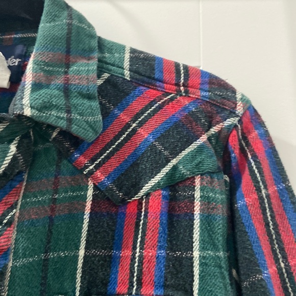 Vintage Wrangler western thick flannel Pearl snap button down men's large tall - Picture 9 of 11